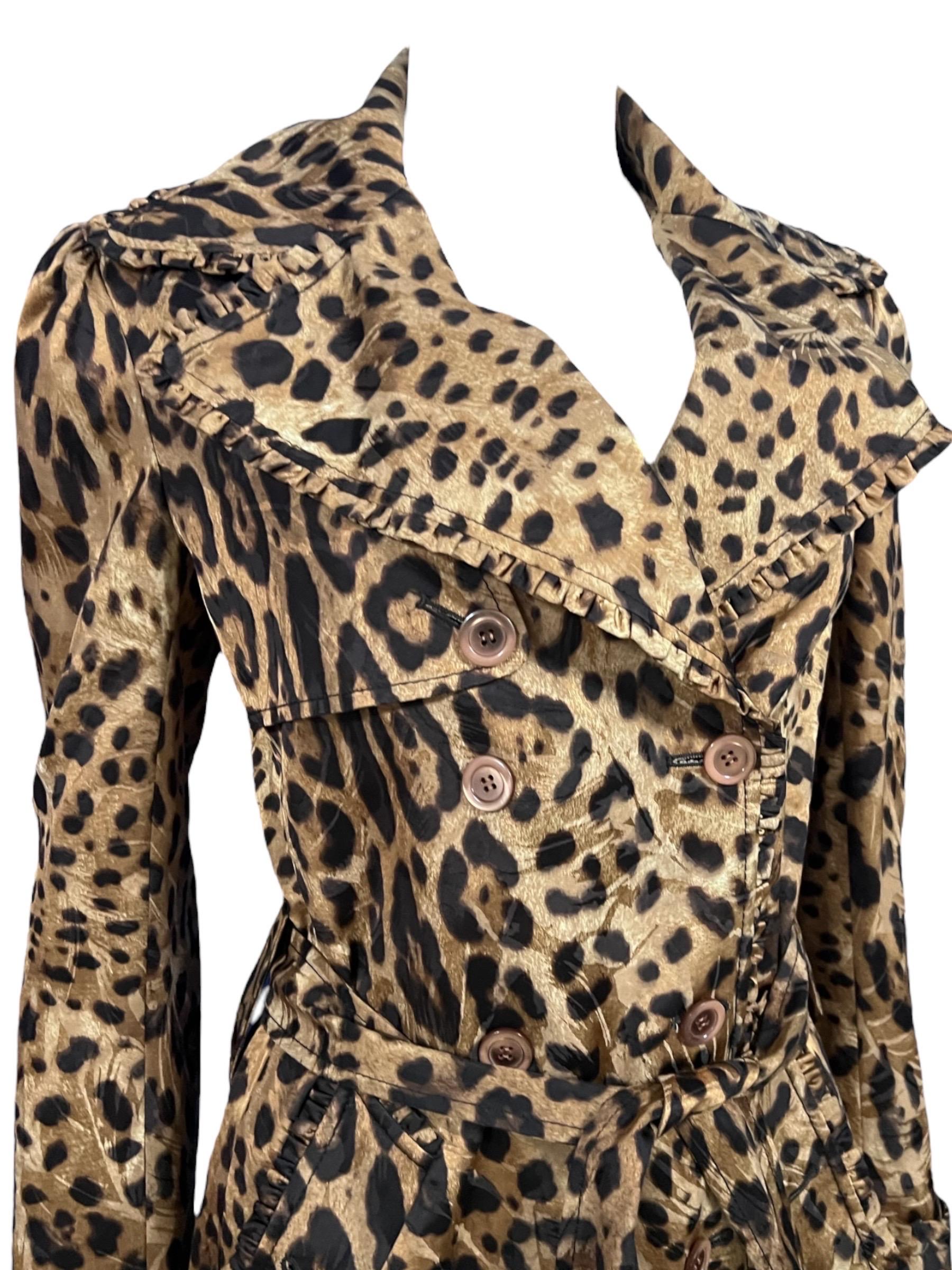 Dolce and Gabbana Leopard Print Double Breasted Trench Coat In Excellent Condition For Sale In Concord, NC