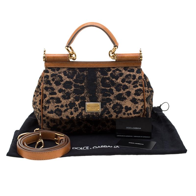 Dolce and Gabbana Leopard Print Fabric and Leather Medium Miss Sicily Top Handle 6