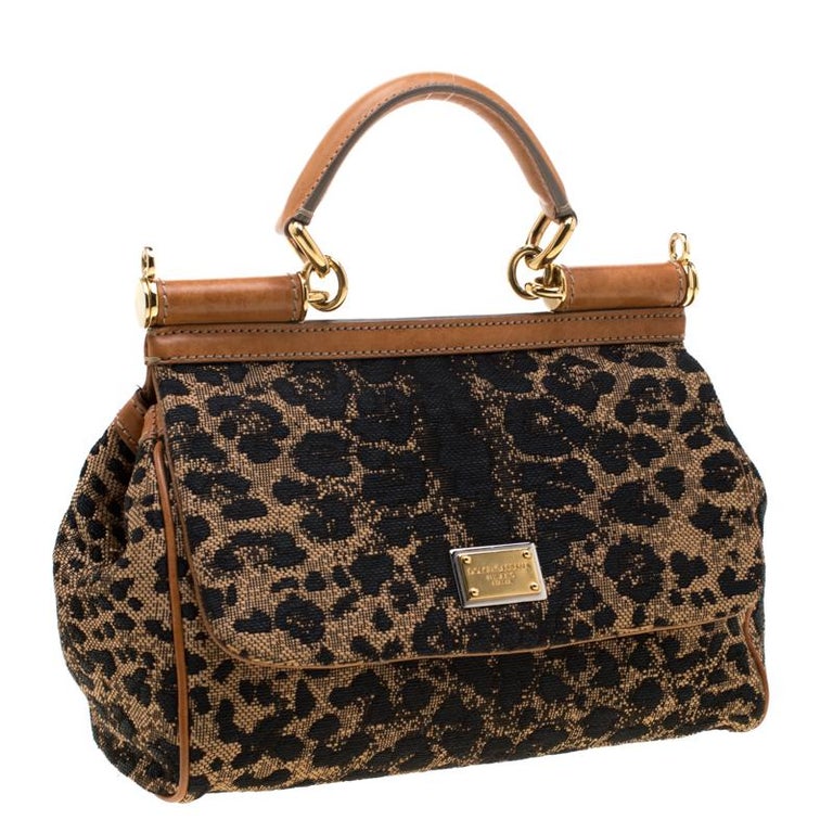 Dolce and Gabbana Leopard Print Fabric and Leather Medium Miss Sicily ...