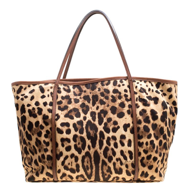 Dolce and Gabbana Leopard Print Fabric Animalier Shopper Tote 1