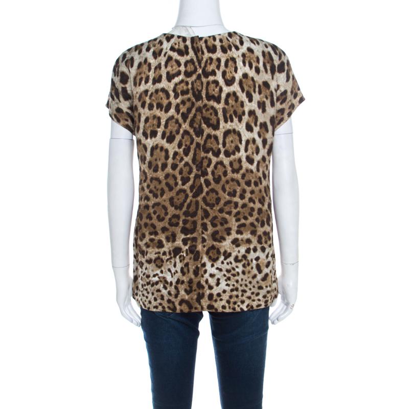 Brown Dolce and Gabbana Leopard Print Jacquard Boxy Fit Blouse S