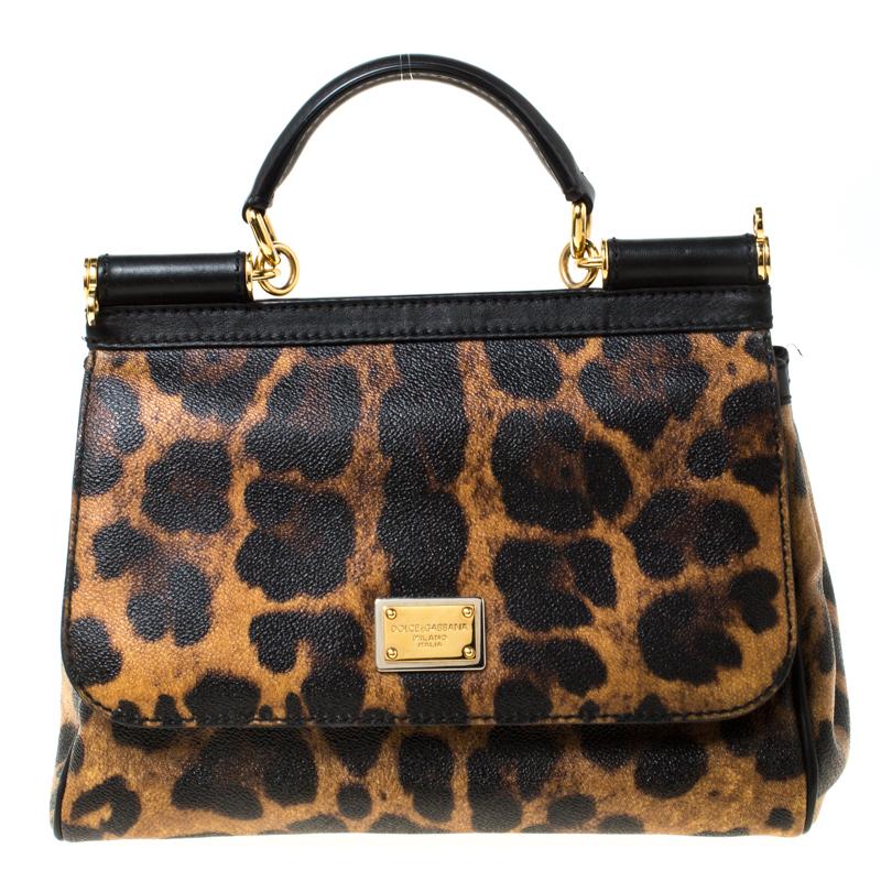 Dolce and Gabbana Leopard Print Leather Medium Miss Sicily Top Handle Bag 6