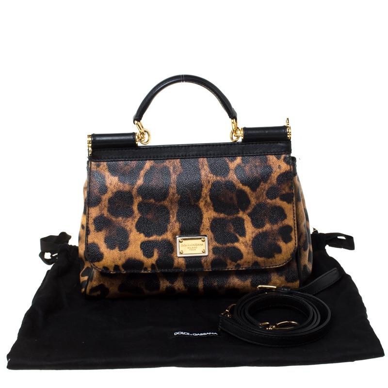 Dolce and Gabbana Leopard Print Leather Medium Miss Sicily Top Handle Bag 7