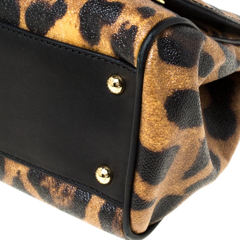 Dolce and Gabbana Leopard Print Leather Medium Miss Sicily Top Handle Bag 2