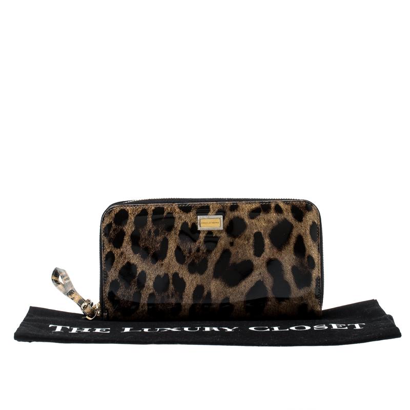 Dolce and Gabbana Leopard Print Patent Leather Zip Around Wallet 3