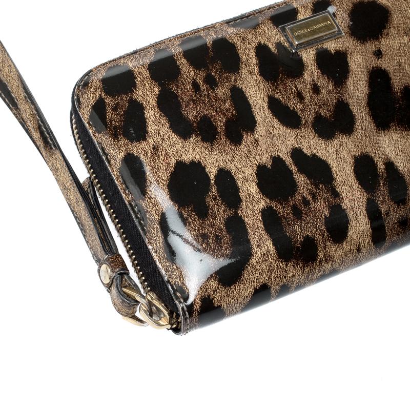 Dolce and Gabbana Leopard Print Patent Leather Zip Around Wallet 2