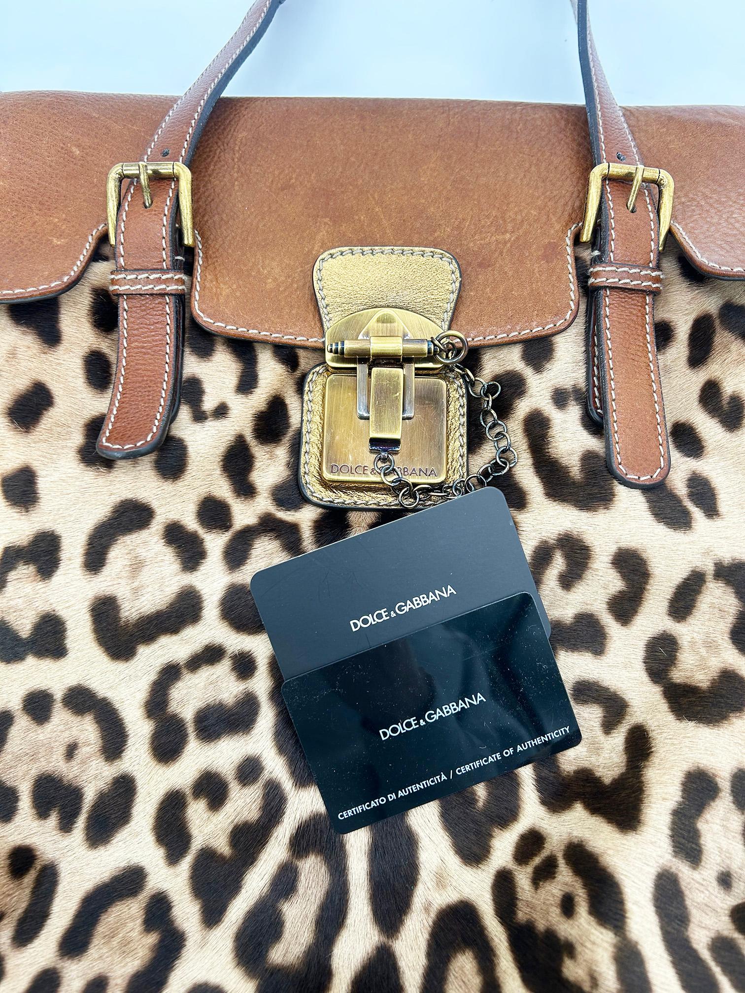 Dolce and Gabbana Leopard Print Pony Hair Tan Leather Miss Privee Shoulder Bag For Sale 9