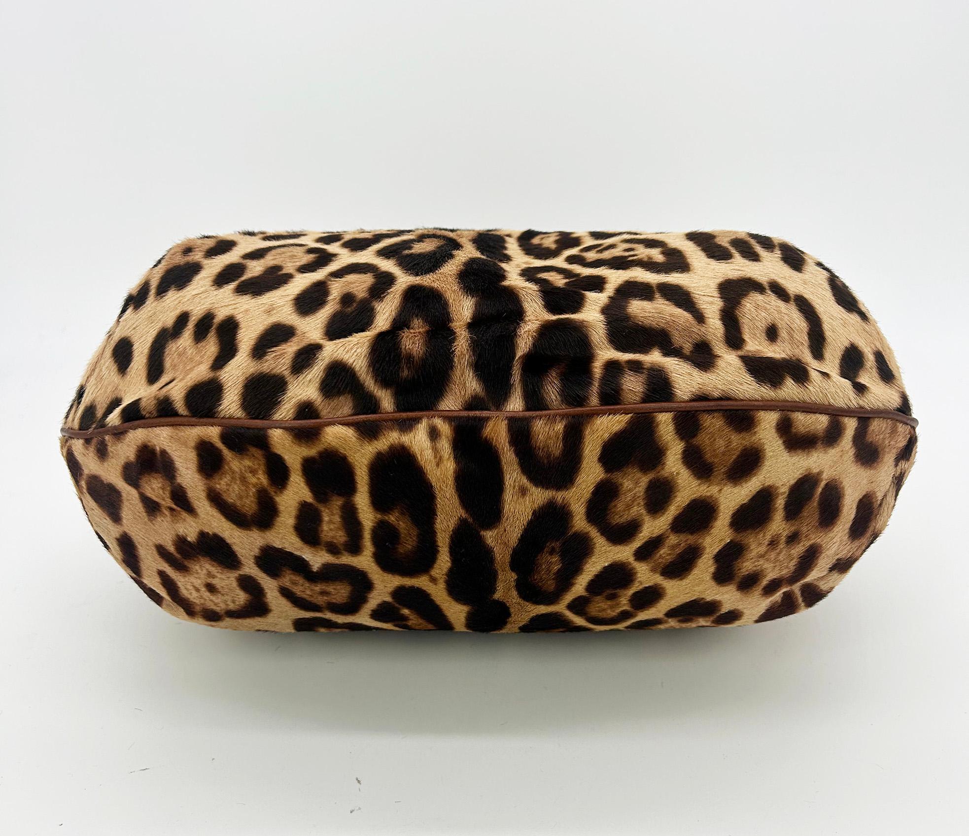 Women's Dolce and Gabbana Leopard Print Pony Hair Tan Leather Miss Privee Shoulder Bag For Sale