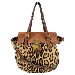 Dolce and Gabbana Leopard Print Pony Hair Tan Leather Miss Privee Shoulder Bag