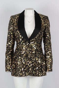 Dolce And Gabbana Leopard Print Sequined Crepe Blazer It 42 Uk 10