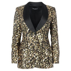 Dolce And Gabbana Leopard Print Sequined Crepe Blazer It 42 Uk 10