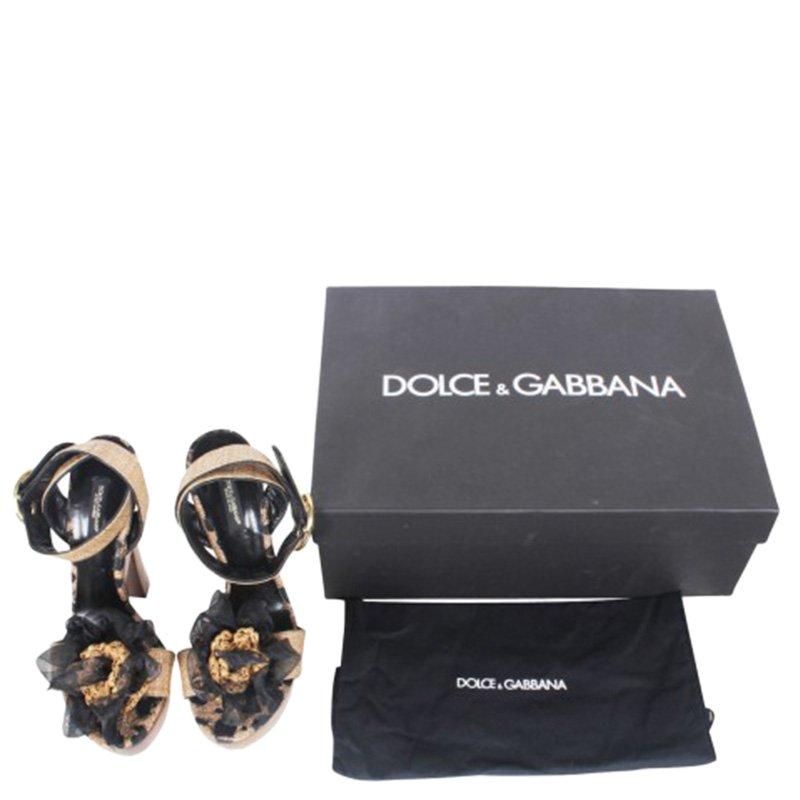 Women's Dolce and Gabbana Leopard Raffia Platform Sandals Size 38