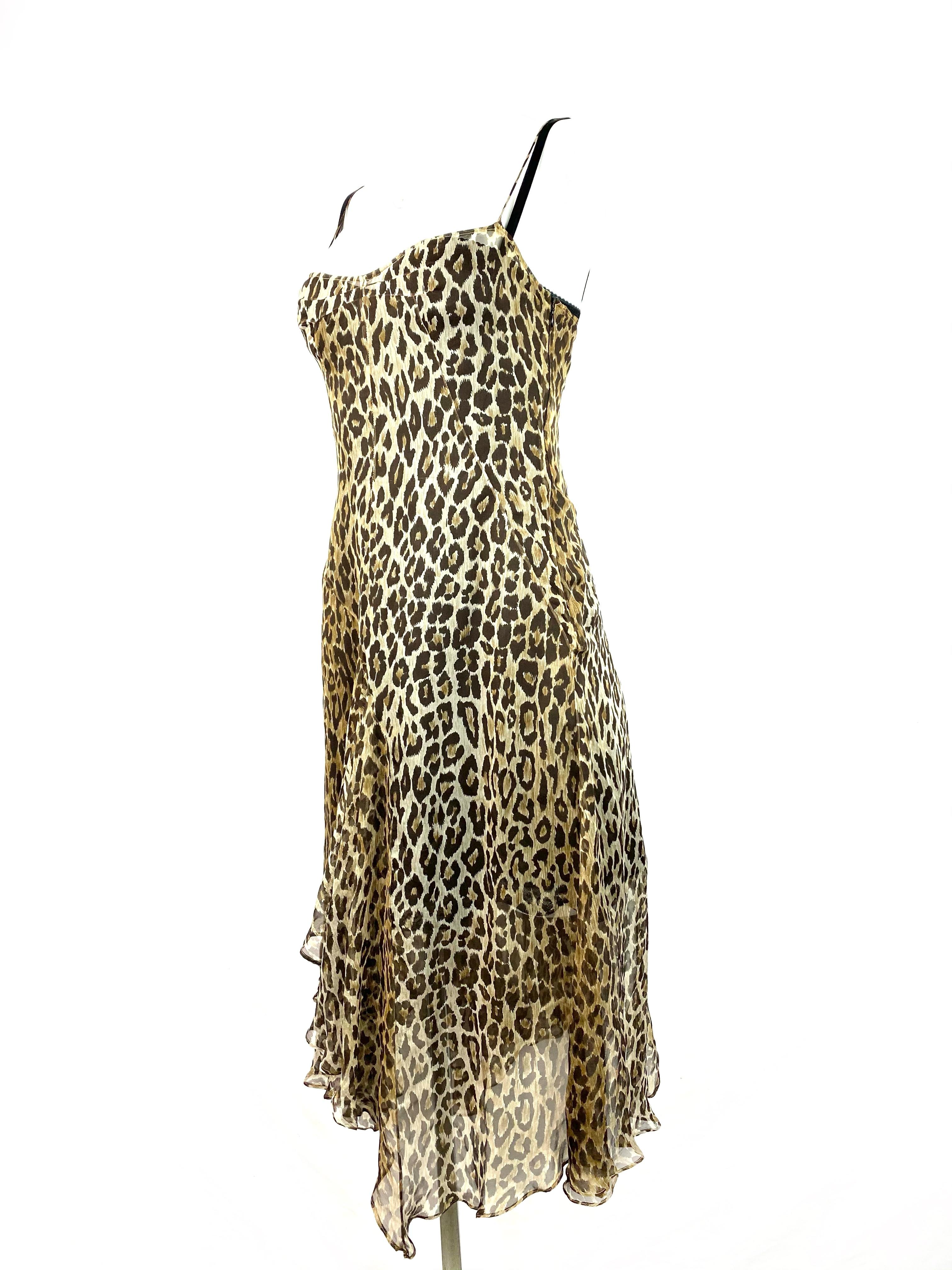Dolce and Gabbana Leopard Slip Midi Dress Size 40 In Excellent Condition In Beverly Hills, CA