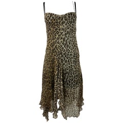 Vintage Dolce and Gabbana Leopard Slip Midi Dress Size 40