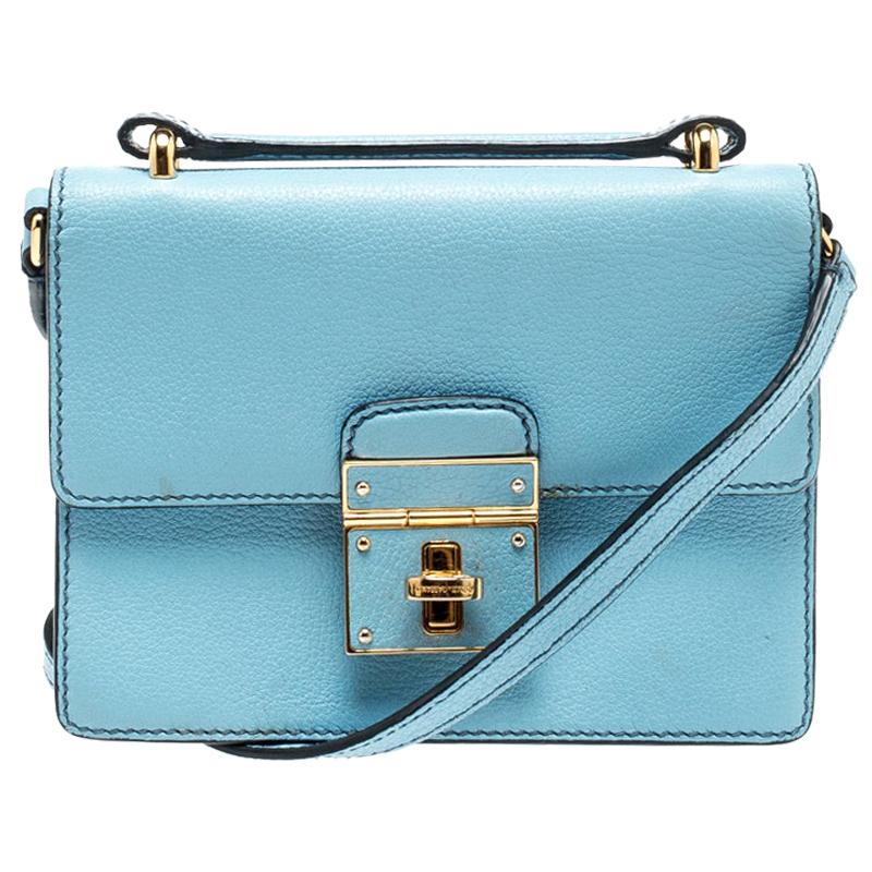 Dolce and Gabbana Light Blue Leather Mini Rosalia Crossbody Bag