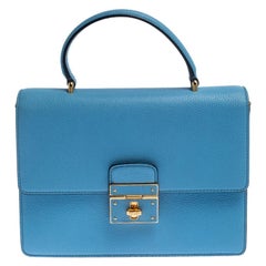 Dolce and Gabbana Light Blue Leather Rosalia Top Handle Bag