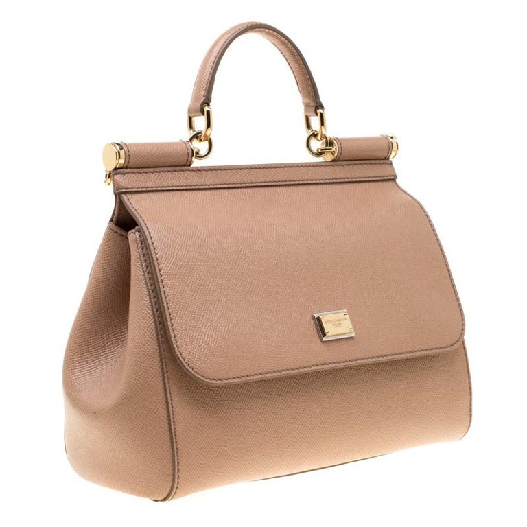 Dolce and Gabbana Light Brown Leather Medium Miss Sicily Top Handle Bag ...