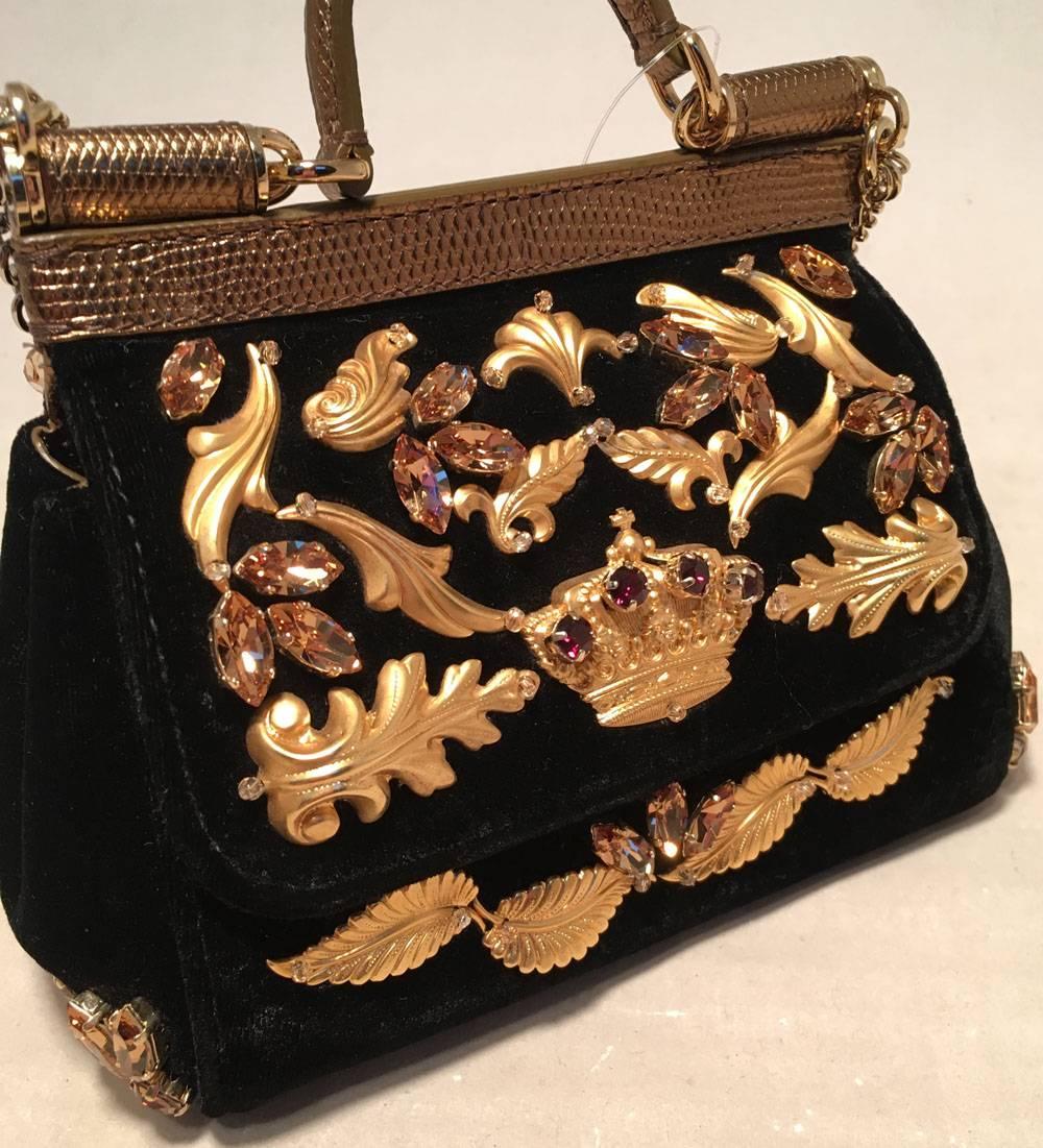Dolce & Gabbana Limited Edition Black Velvet Alta Moda Sofia Handbag In Excellent Condition In Philadelphia, PA