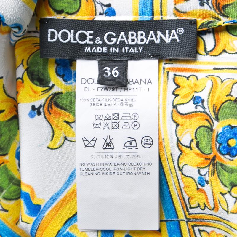 Dolce and Gabbana Majolica Print Dolman Sleeve Silk Top S In Good Condition In Dubai, Al Qouz 2