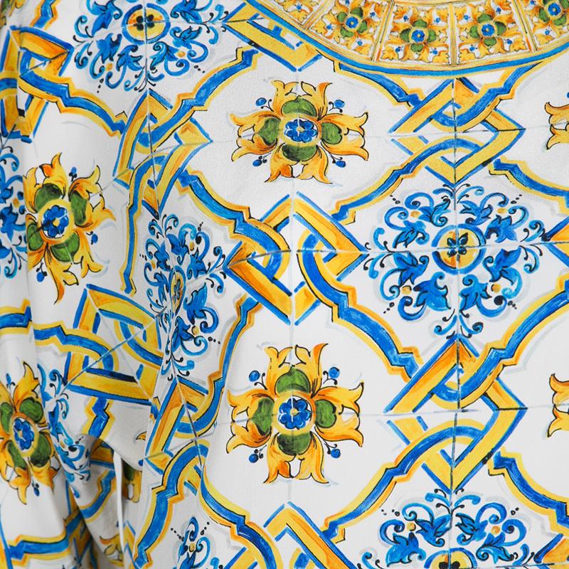 Women's Dolce and Gabbana Majolica Print Dolman Sleeve Silk Top S