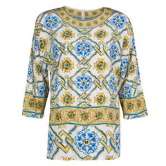 Dolce and Gabbana Majolica Print Dolman Sleeve Silk Top S