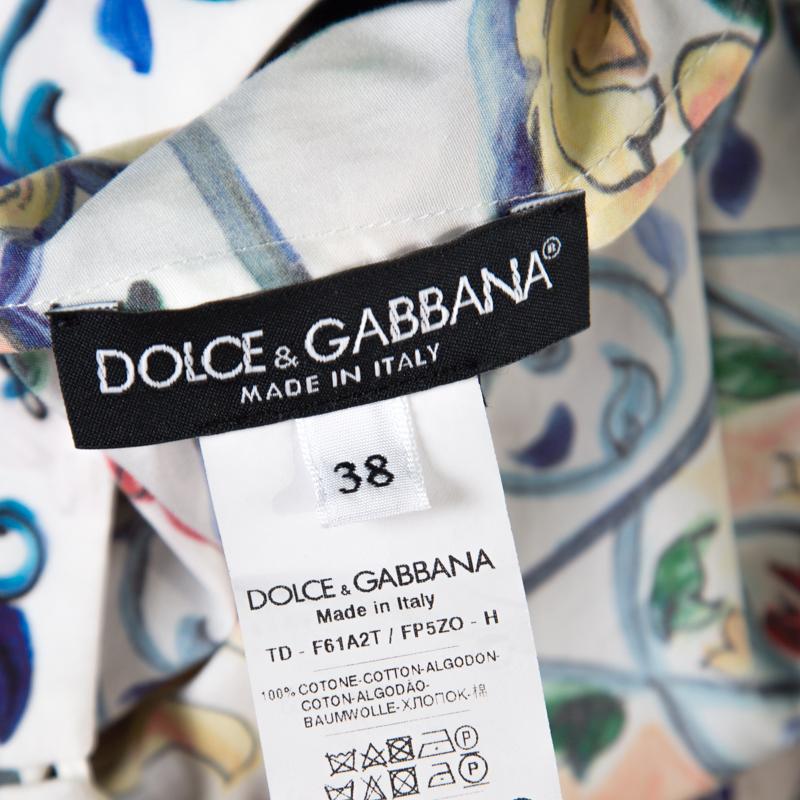 Dolce and Gabbana Majolica Printed Cotton Bell Sleeve Kaftan Dress S In Excellent Condition In Dubai, Al Qouz 2