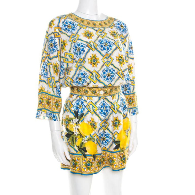 Dolce and Gabbana Majolica Printed Silk Top and Shorts Set S For Sale at  1stDibs