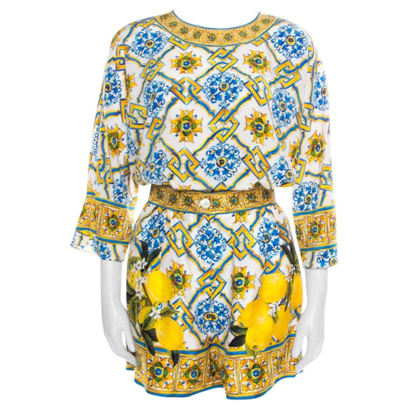 Dolce and Gabbana Majolica Printed Silk Top and Shorts Set S