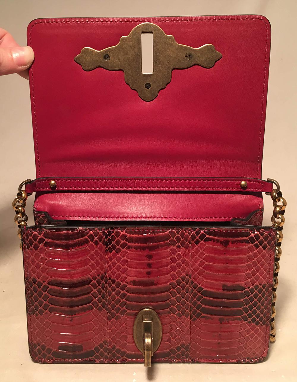 Brown Dolce and Gabbana Maroon Snakeskin Keyhole Clutch Bag For Sale