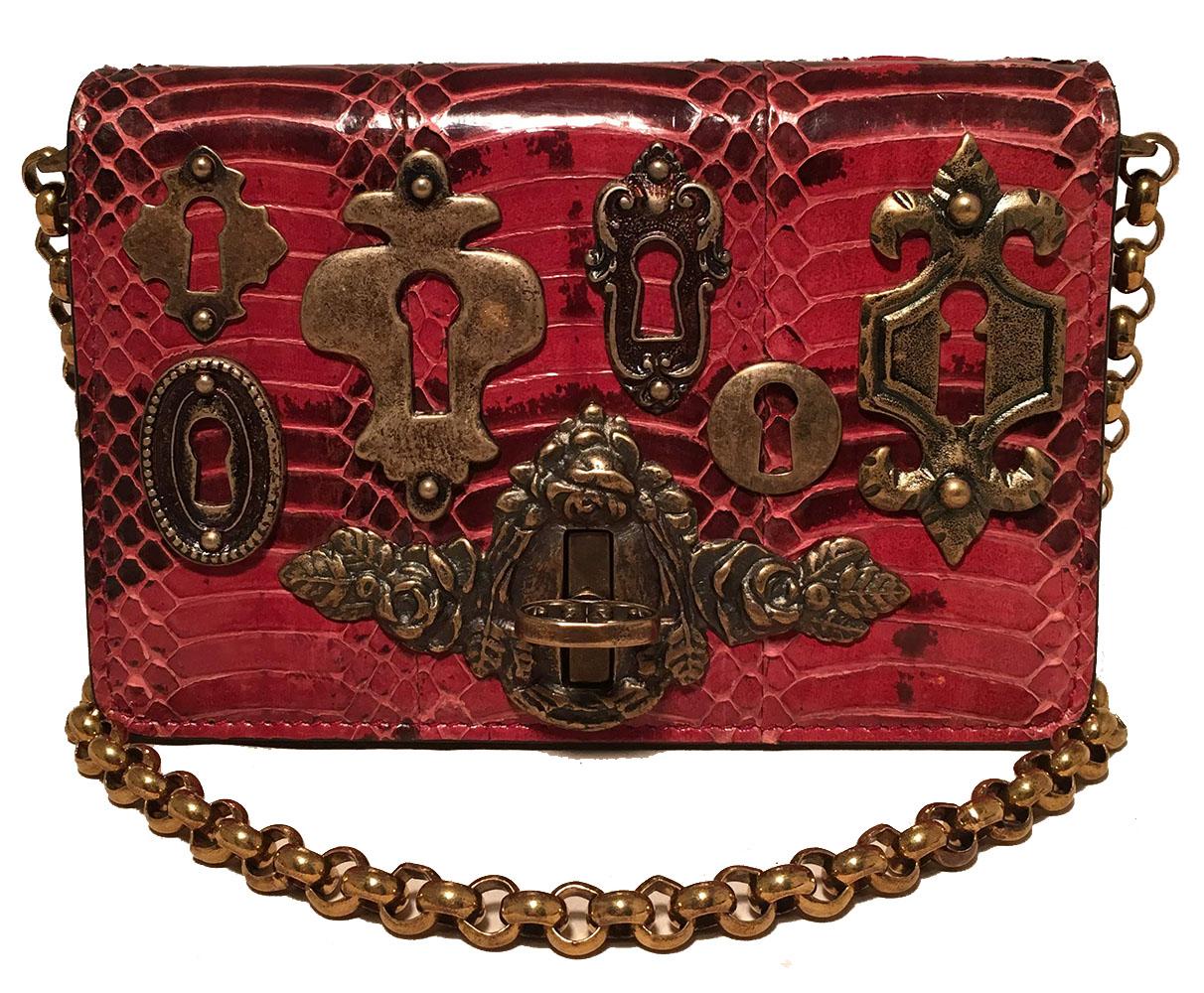 Dolce and Gabbana Maroon Snakeskin Keyhole Clutch Bag For Sale 1