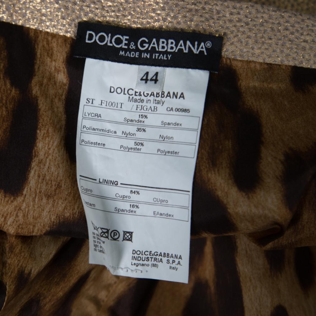 Dolce and Gabbana Matte Gold Cloque Knit Pencil Skirt M 1