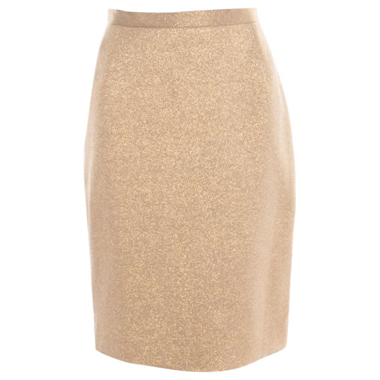 Dolce and Gabbana Matte Gold Cloque Knit Pencil Skirt M