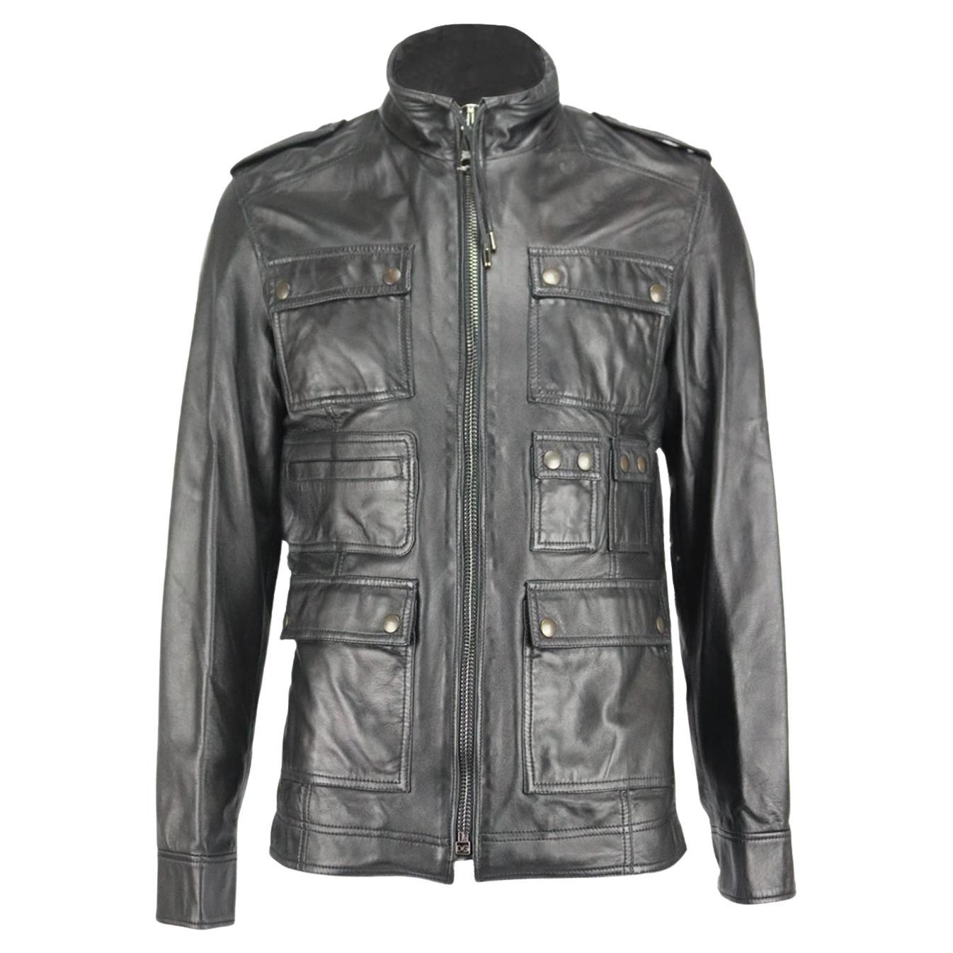 Brandslock Mens Leather Jacket Genuine Lambskin Moto Biker Slim fit , Black 4XL - Fits Chest: 50-51
