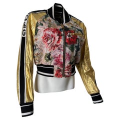 Dolce and Gabbana Metalic Leather and Floral-BomberJacket