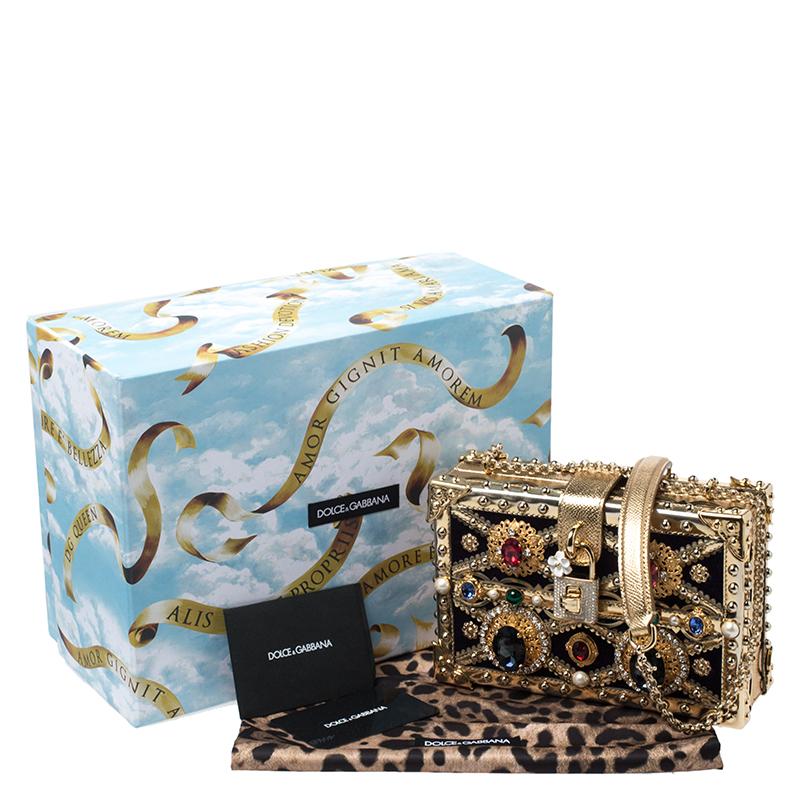 Dolce and Gabbana Metallic Gold Crystal and Velvet Box Pad lad lock Shoulder Bag 6
