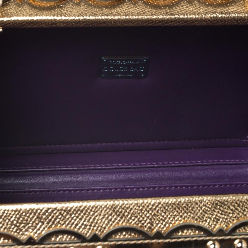 Dolce and Gabbana Metallic Gold Crystal and Velvet Box Pad lad lock Shoulder Bag 3