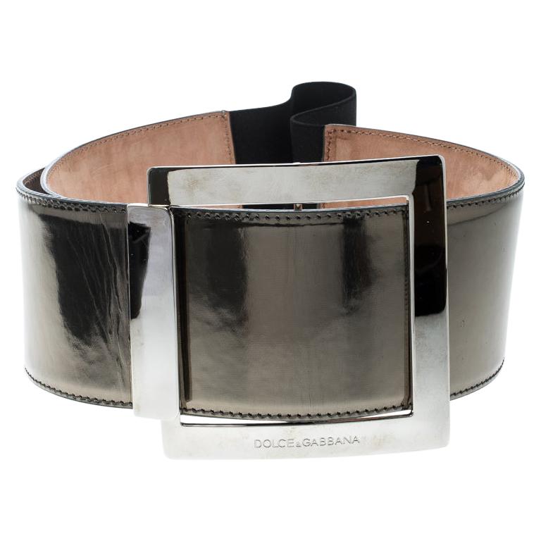 Dolce and Gabbana Metallic Grey Patent Leather Waist Belt 90cm