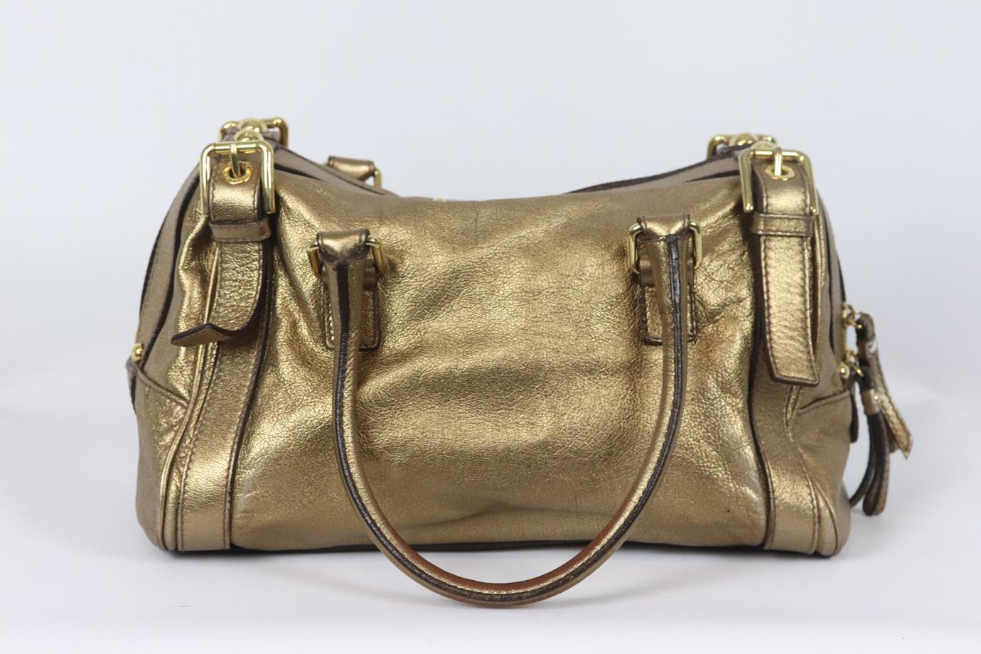 Brown Dolce And Gabbana Metallic Leather Shoulder Bag For Sale