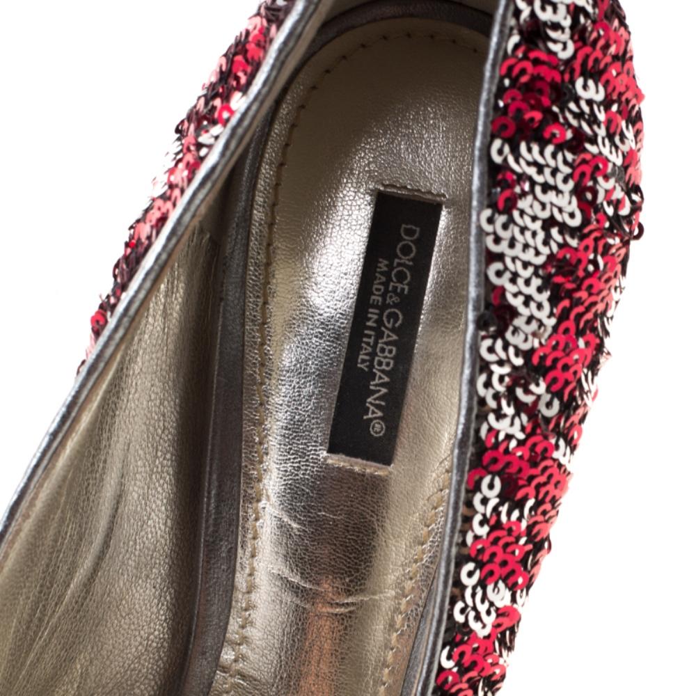Dolce and Gabbana Metallic Sequins Embellished Peep Toe Platform Pumps Size 40 1