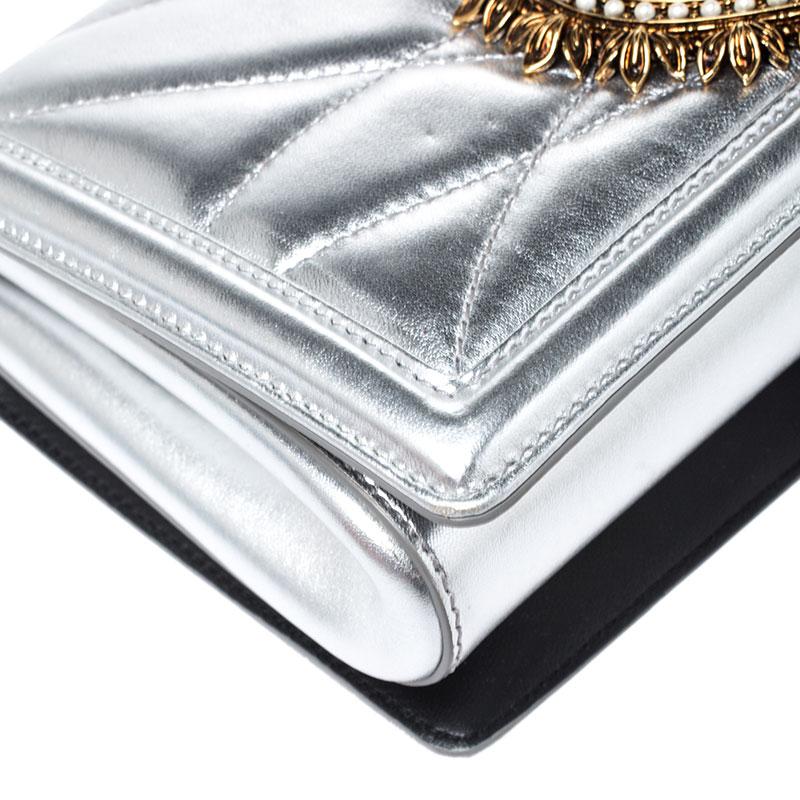 Dolce and Gabbana Metallic Silver Leather Medium Devotion Mordore Shoulder Bag 6