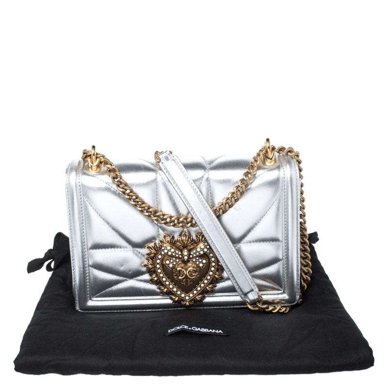 Dolce and Gabbana Metallic Silver Leather Medium Devotion Mordore Shoulder Bag 7