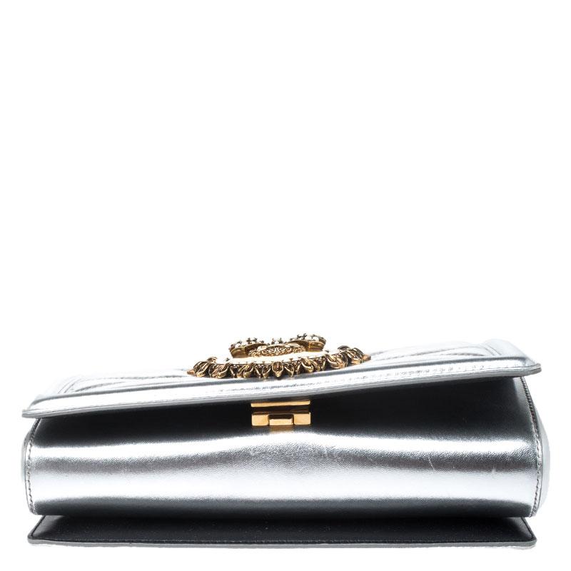 Dolce and Gabbana Metallic Silver Leather Medium Devotion Mordore Shoulder Bag 1