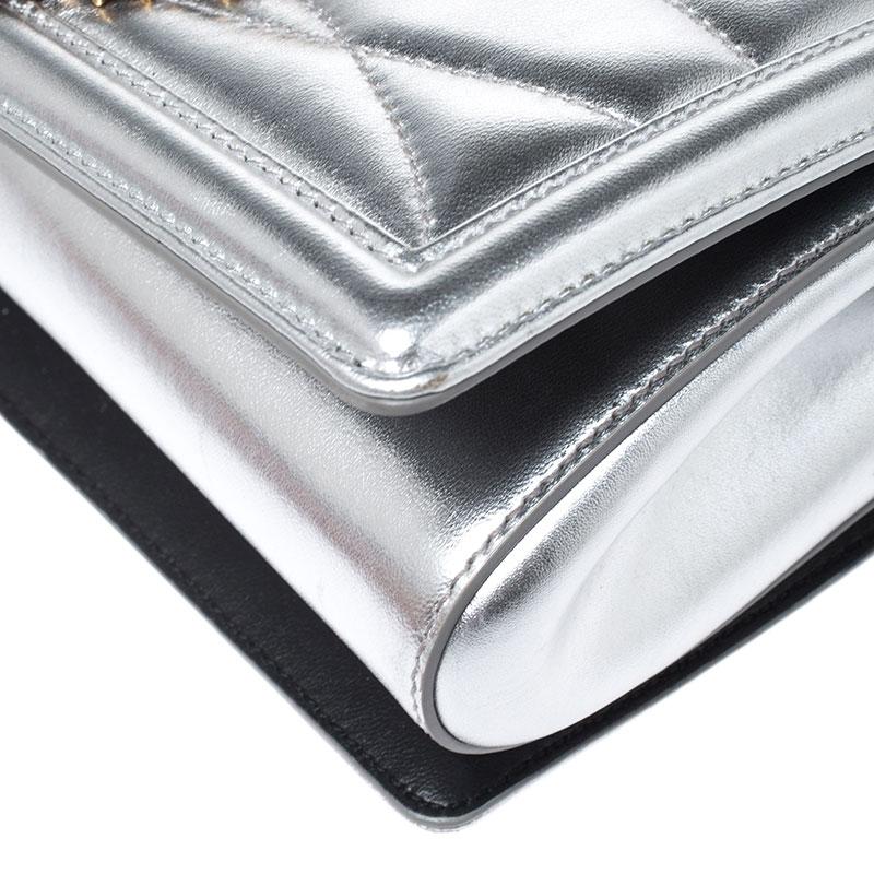 Dolce and Gabbana Metallic Silver Leather Medium Devotion Mordore Shoulder Bag 2