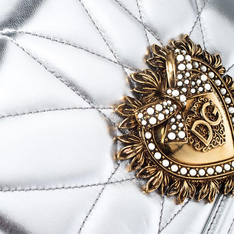 Dolce and Gabbana Metallic Silver Leather Medium Devotion Mordore Shoulder Bag 5