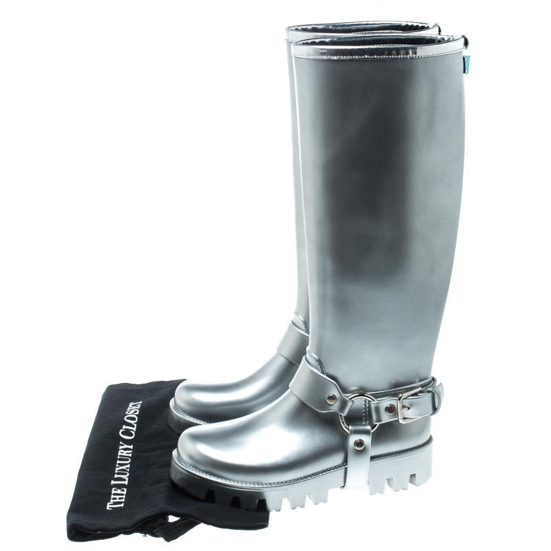 Dolce and Gabbana Metallic Silver Platform Rain Boots Size 37 1