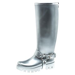 Dolce and Gabbana Metallic Silver Platform Rain Boots Size 37