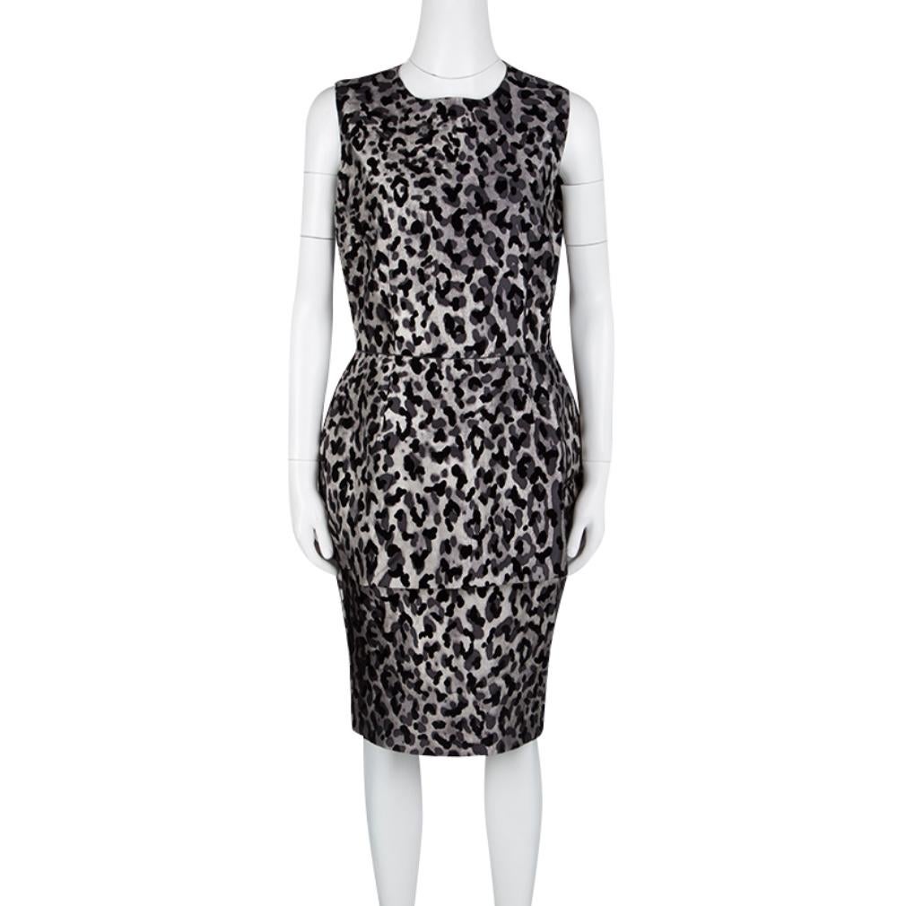 Black Dolce and Gabbana Monchrome Flock Animal Print Layered Sleeveless Dress L