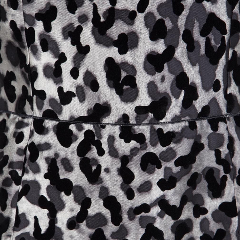 Women's Dolce and Gabbana Monchrome Flock Animal Print Layered Sleeveless Dress L