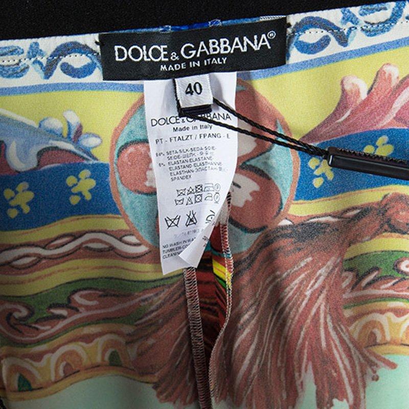Women's Dolce and Gabbana Mondello Print Elasticized Waist Silk Charmeuse Pants S