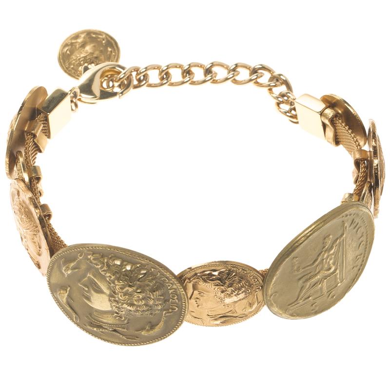 Contemporary Dolce and Gabbana Monete Sicily Coin Gold Tone Bracelet For Sale